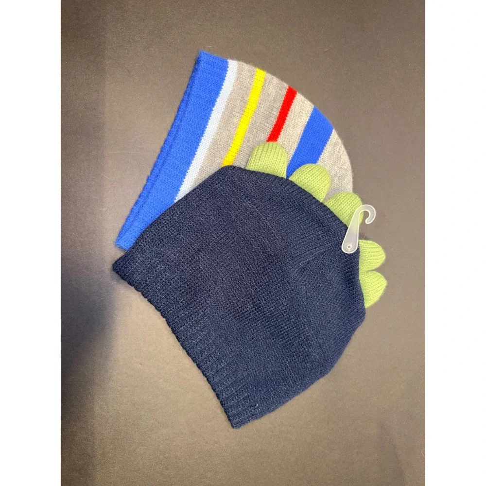 2 The Childrens Place Toddler Boys Knit Beanie Hat Dinosaur Mixed Striped 2T-3T